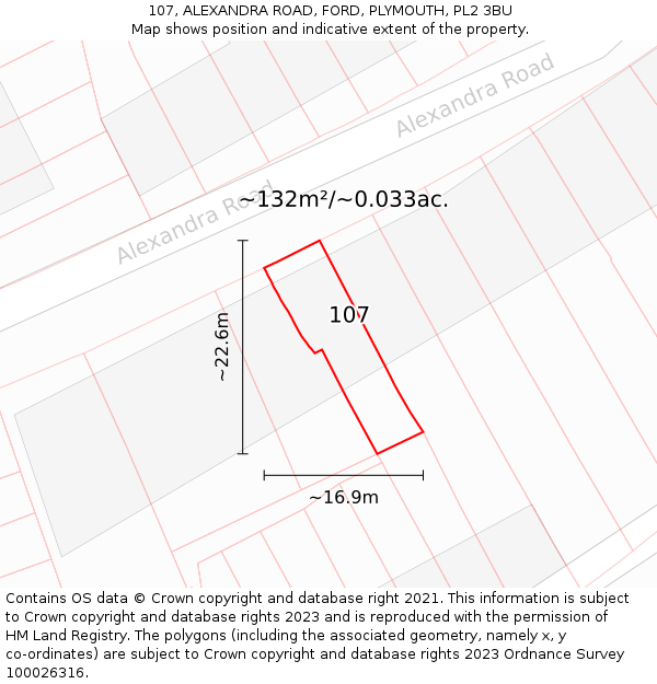 107, ALEXANDRA ROAD, FORD, PLYMOUTH, PL2 3BU: Plot and title map