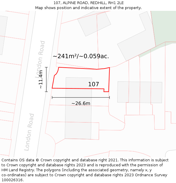 107, ALPINE ROAD, REDHILL, RH1 2LE: Plot and title map