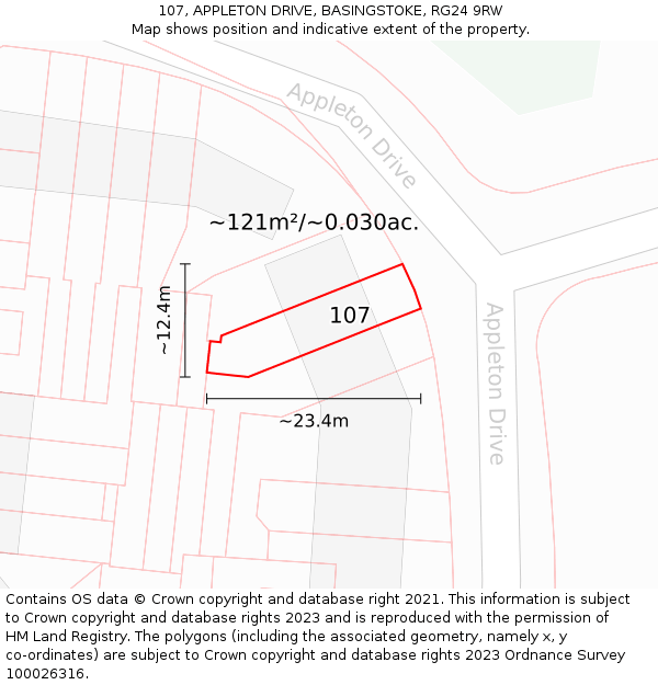 107, APPLETON DRIVE, BASINGSTOKE, RG24 9RW: Plot and title map