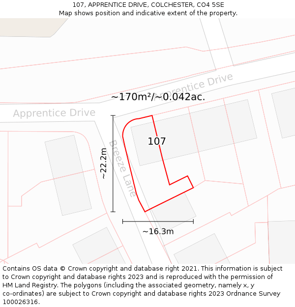 107, APPRENTICE DRIVE, COLCHESTER, CO4 5SE: Plot and title map