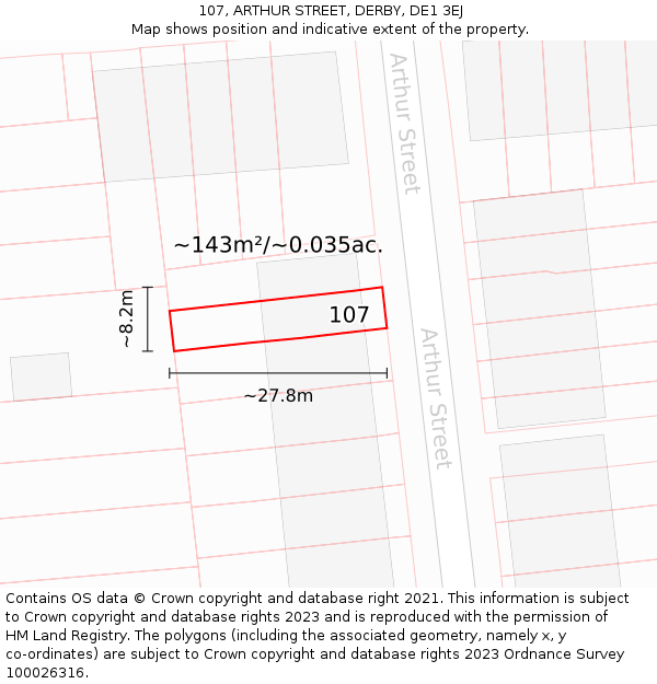 107, ARTHUR STREET, DERBY, DE1 3EJ: Plot and title map