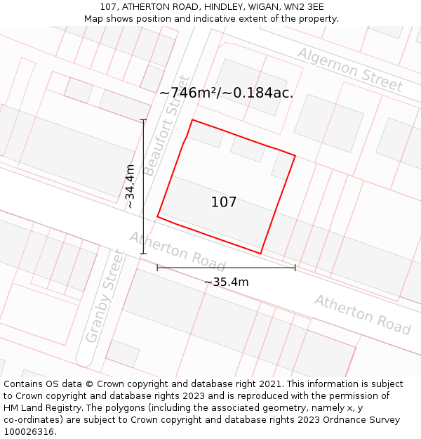 107, ATHERTON ROAD, HINDLEY, WIGAN, WN2 3EE: Plot and title map