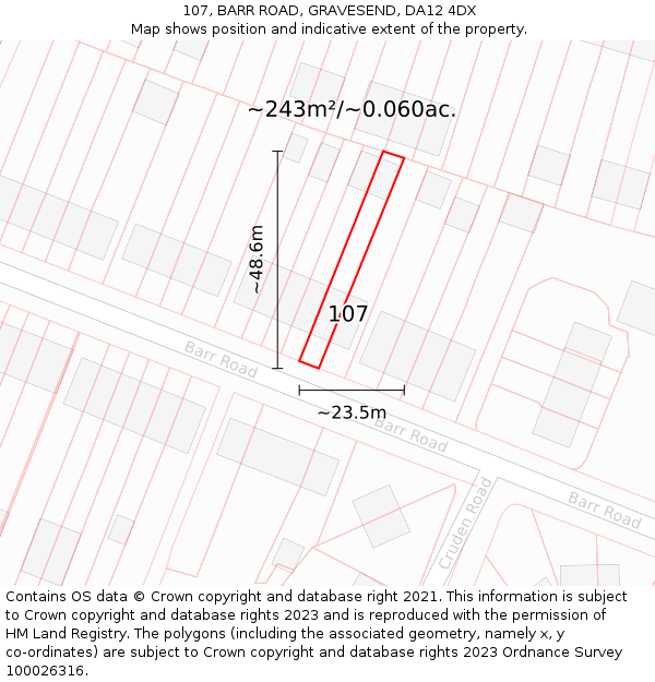 107, BARR ROAD, GRAVESEND, DA12 4DX: Plot and title map