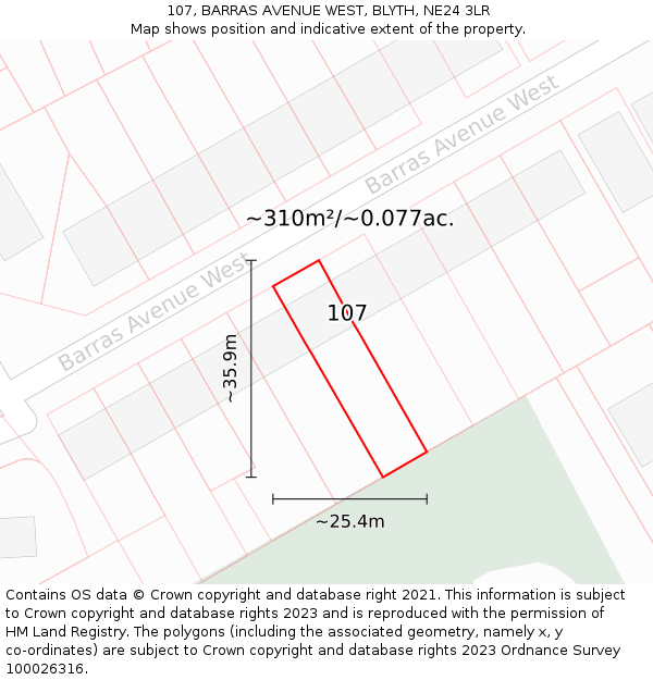 107, BARRAS AVENUE WEST, BLYTH, NE24 3LR: Plot and title map