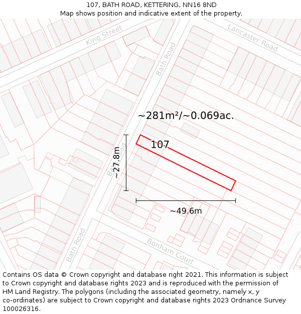 107, BATH ROAD, KETTERING, NN16 8ND: Plot and title map