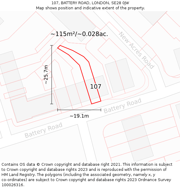 107, BATTERY ROAD, LONDON, SE28 0JW: Plot and title map