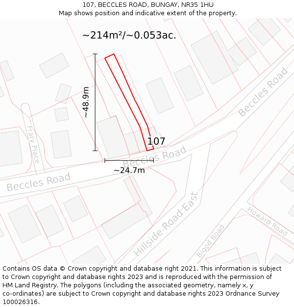 107, BECCLES ROAD, BUNGAY, NR35 1HU: Plot and title map