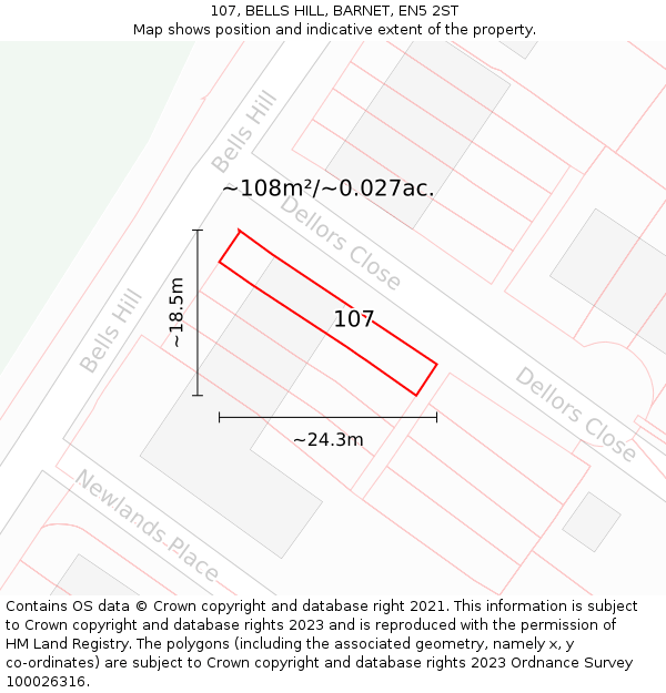 107, BELLS HILL, BARNET, EN5 2ST: Plot and title map