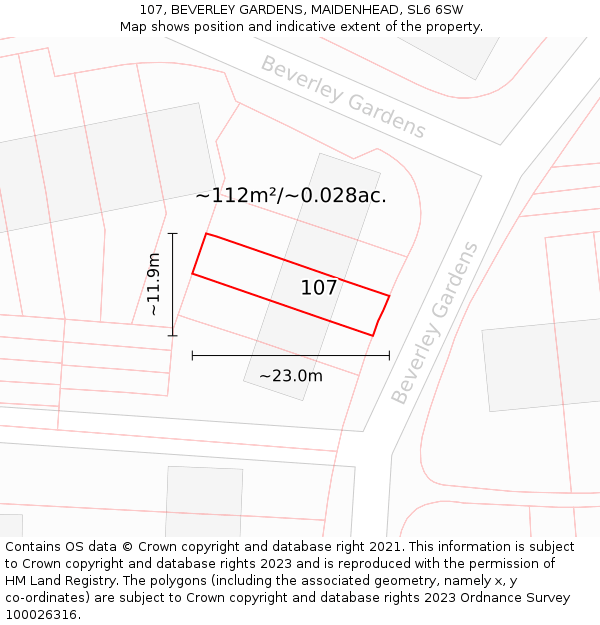 107, BEVERLEY GARDENS, MAIDENHEAD, SL6 6SW: Plot and title map