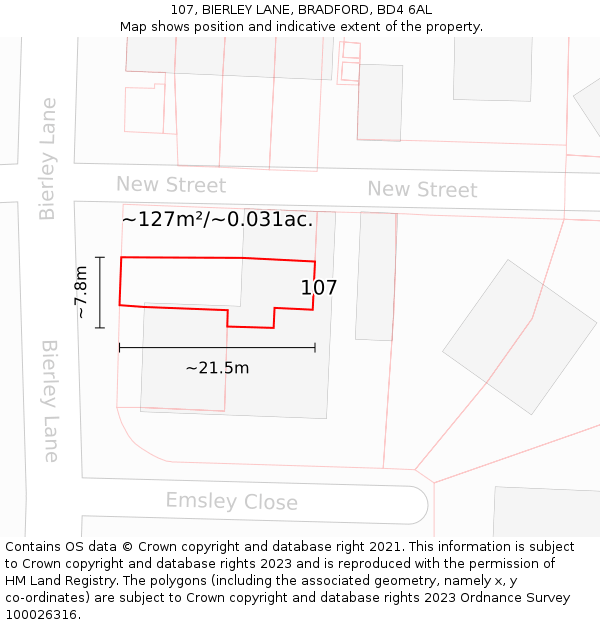 107, BIERLEY LANE, BRADFORD, BD4 6AL: Plot and title map