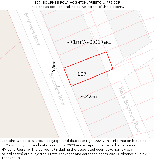 107, BOURNES ROW, HOGHTON, PRESTON, PR5 0DR: Plot and title map