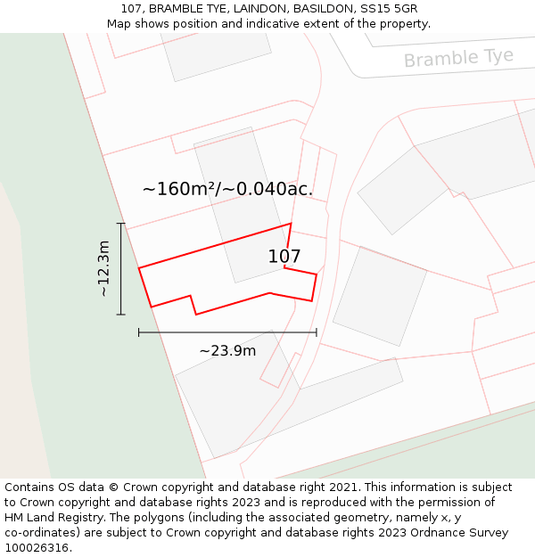 107, BRAMBLE TYE, LAINDON, BASILDON, SS15 5GR: Plot and title map