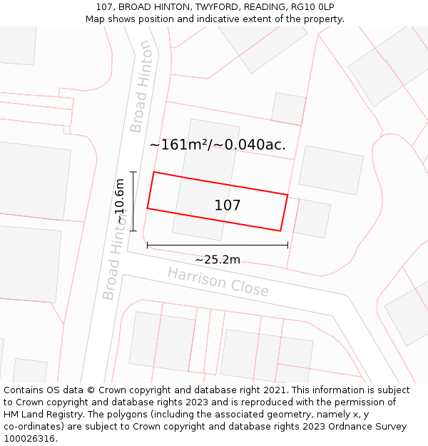 107, BROAD HINTON, TWYFORD, READING, RG10 0LP: Plot and title map
