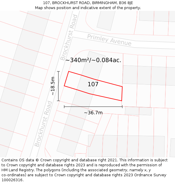 107, BROCKHURST ROAD, BIRMINGHAM, B36 8JE: Plot and title map