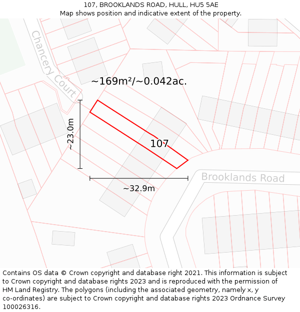107, BROOKLANDS ROAD, HULL, HU5 5AE: Plot and title map