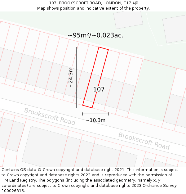 107, BROOKSCROFT ROAD, LONDON, E17 4JP: Plot and title map