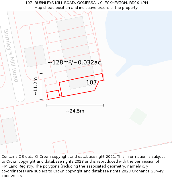 107, BURNLEYS MILL ROAD, GOMERSAL, CLECKHEATON, BD19 4PH: Plot and title map