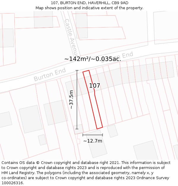 107, BURTON END, HAVERHILL, CB9 9AD: Plot and title map