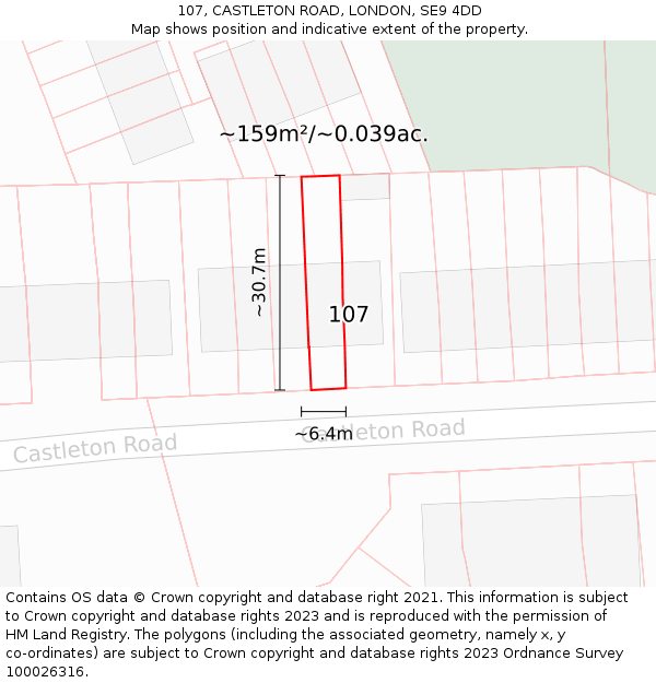 107, CASTLETON ROAD, LONDON, SE9 4DD: Plot and title map