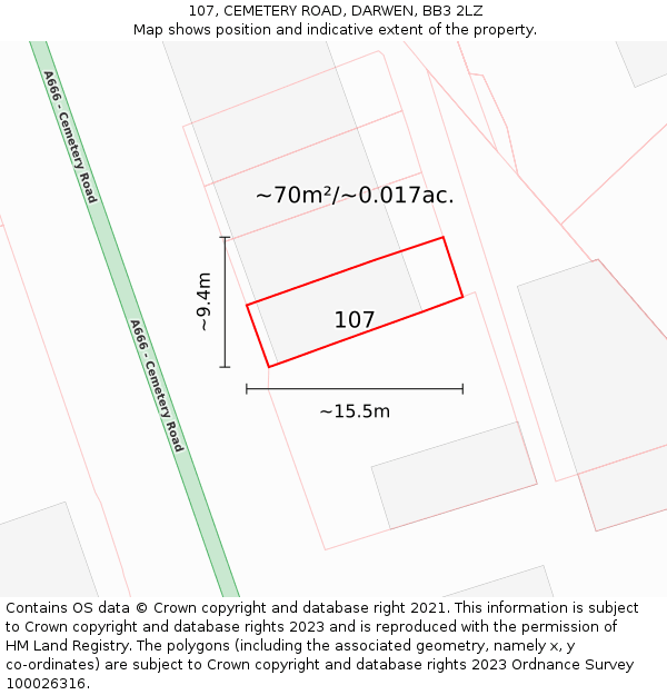 107, CEMETERY ROAD, DARWEN, BB3 2LZ: Plot and title map
