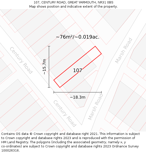 107, CENTURY ROAD, GREAT YARMOUTH, NR31 0BS: Plot and title map