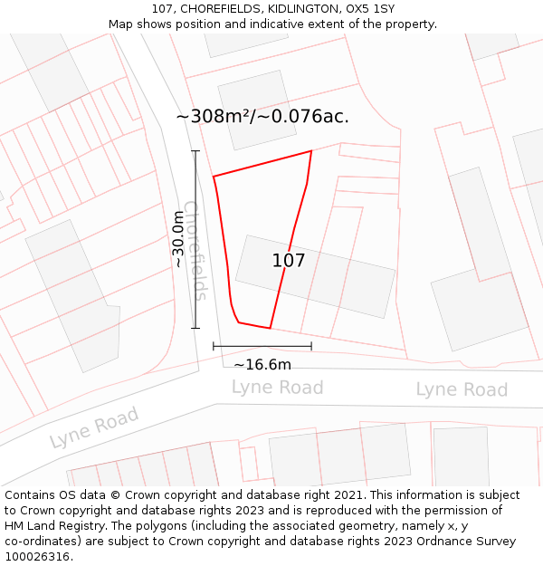 107, CHOREFIELDS, KIDLINGTON, OX5 1SY: Plot and title map