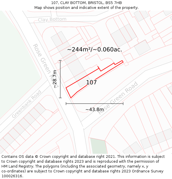 107, CLAY BOTTOM, BRISTOL, BS5 7HB: Plot and title map