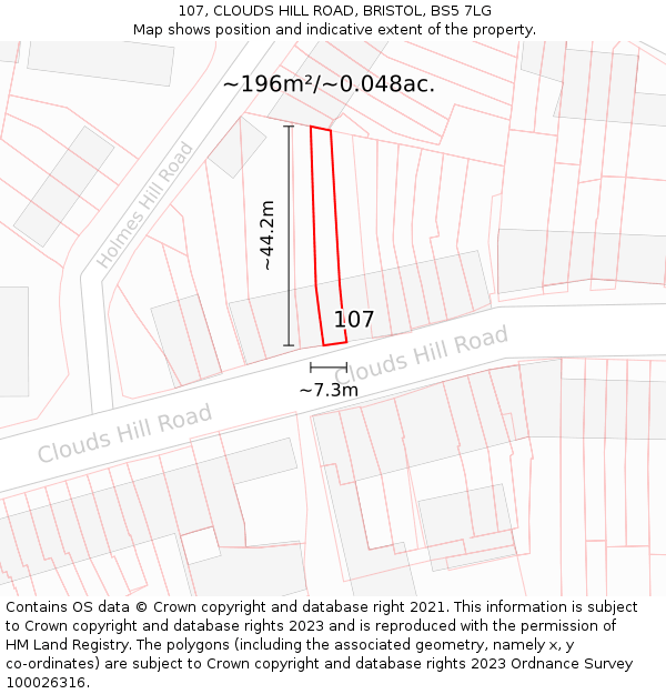 107, CLOUDS HILL ROAD, BRISTOL, BS5 7LG: Plot and title map