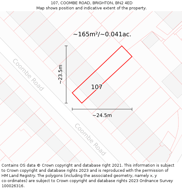 107, COOMBE ROAD, BRIGHTON, BN2 4ED: Plot and title map