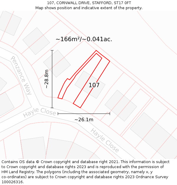 107, CORNWALL DRIVE, STAFFORD, ST17 0FT: Plot and title map