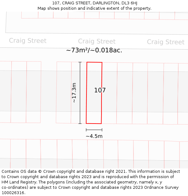 107, CRAIG STREET, DARLINGTON, DL3 6HJ: Plot and title map