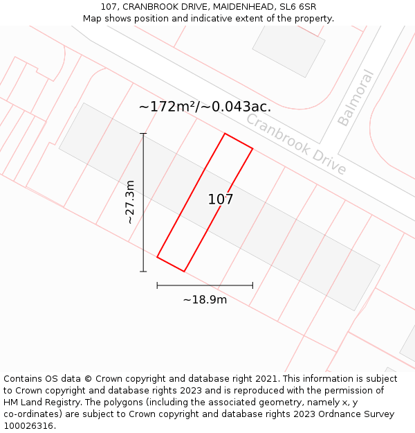 107, CRANBROOK DRIVE, MAIDENHEAD, SL6 6SR: Plot and title map