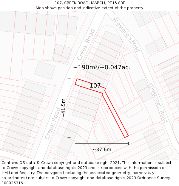 107, CREEK ROAD, MARCH, PE15 8RE: Plot and title map