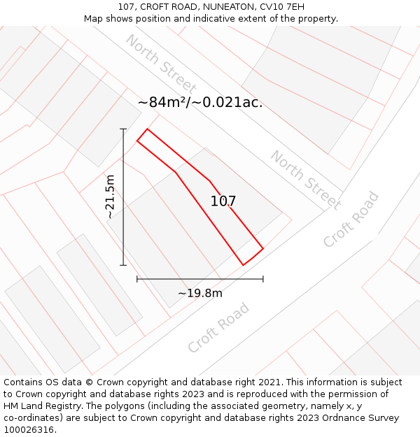 107, CROFT ROAD, NUNEATON, CV10 7EH: Plot and title map