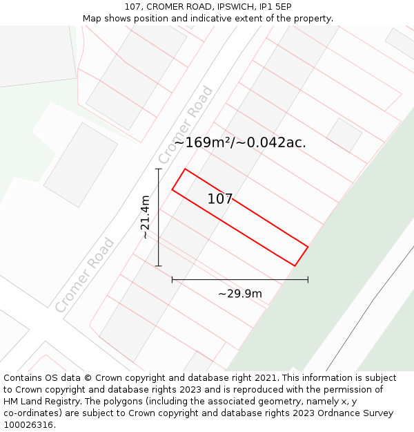 107, CROMER ROAD, IPSWICH, IP1 5EP: Plot and title map