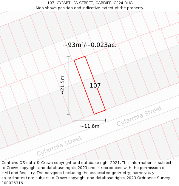 107, CYFARTHFA STREET, CARDIFF, CF24 3HG: Plot and title map