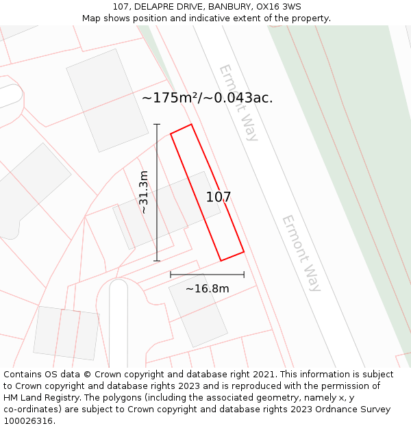 107, DELAPRE DRIVE, BANBURY, OX16 3WS: Plot and title map