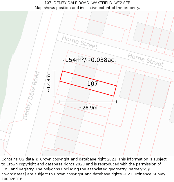 107, DENBY DALE ROAD, WAKEFIELD, WF2 8EB: Plot and title map