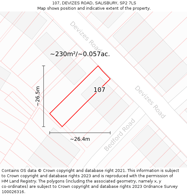 107, DEVIZES ROAD, SALISBURY, SP2 7LS: Plot and title map