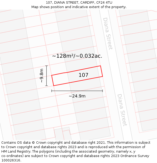 107, DIANA STREET, CARDIFF, CF24 4TU: Plot and title map