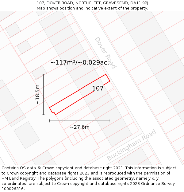 107, DOVER ROAD, NORTHFLEET, GRAVESEND, DA11 9PJ: Plot and title map