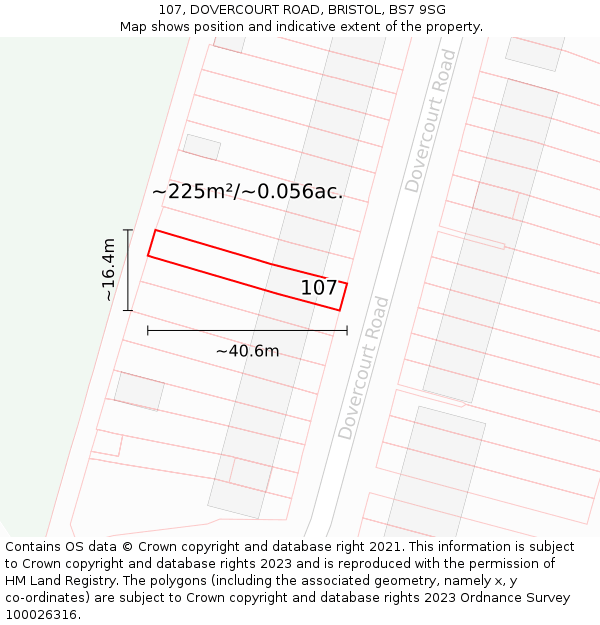 107, DOVERCOURT ROAD, BRISTOL, BS7 9SG: Plot and title map