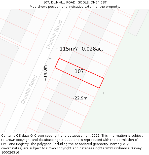 107, DUNHILL ROAD, GOOLE, DN14 6ST: Plot and title map