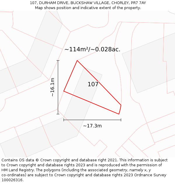 107, DURHAM DRIVE, BUCKSHAW VILLAGE, CHORLEY, PR7 7AY: Plot and title map