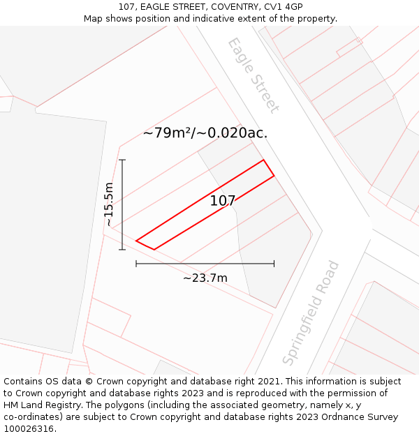 107, EAGLE STREET, COVENTRY, CV1 4GP: Plot and title map