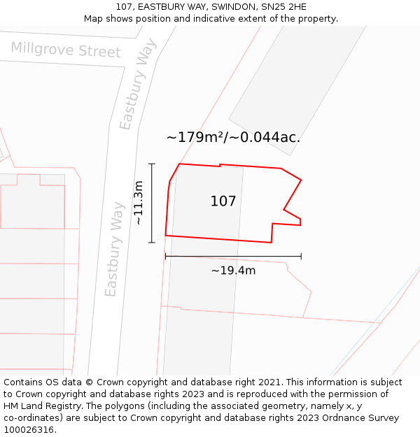 107, EASTBURY WAY, SWINDON, SN25 2HE: Plot and title map