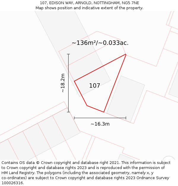 107, EDISON WAY, ARNOLD, NOTTINGHAM, NG5 7NE: Plot and title map