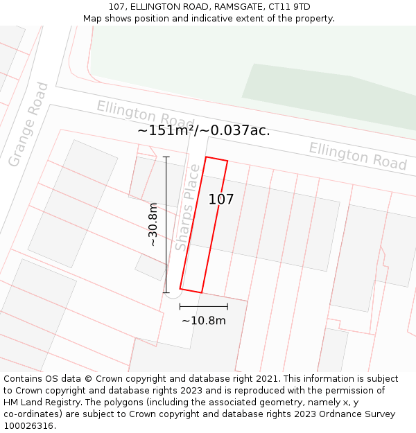 107, ELLINGTON ROAD, RAMSGATE, CT11 9TD: Plot and title map