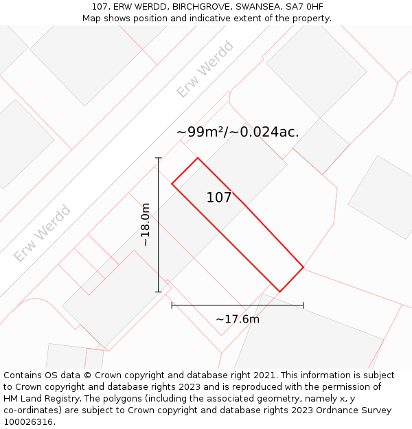 107, ERW WERDD, BIRCHGROVE, SWANSEA, SA7 0HF: Plot and title map