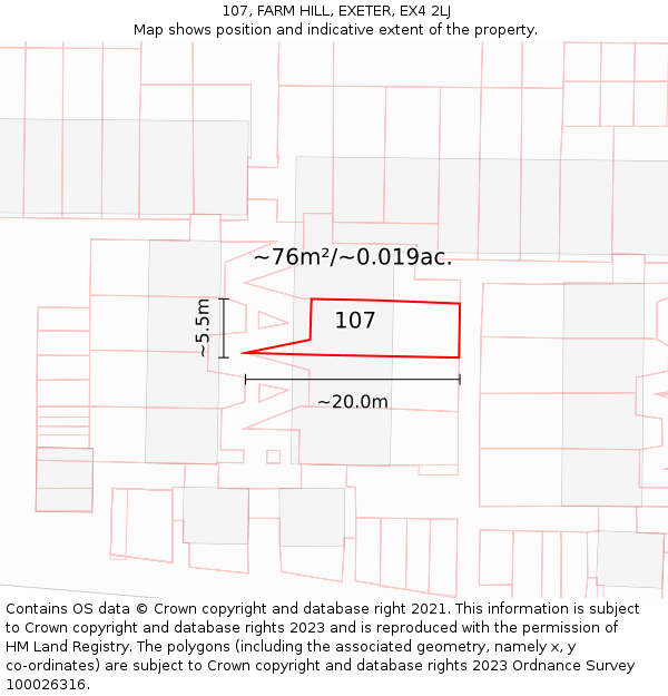 107, FARM HILL, EXETER, EX4 2LJ: Plot and title map